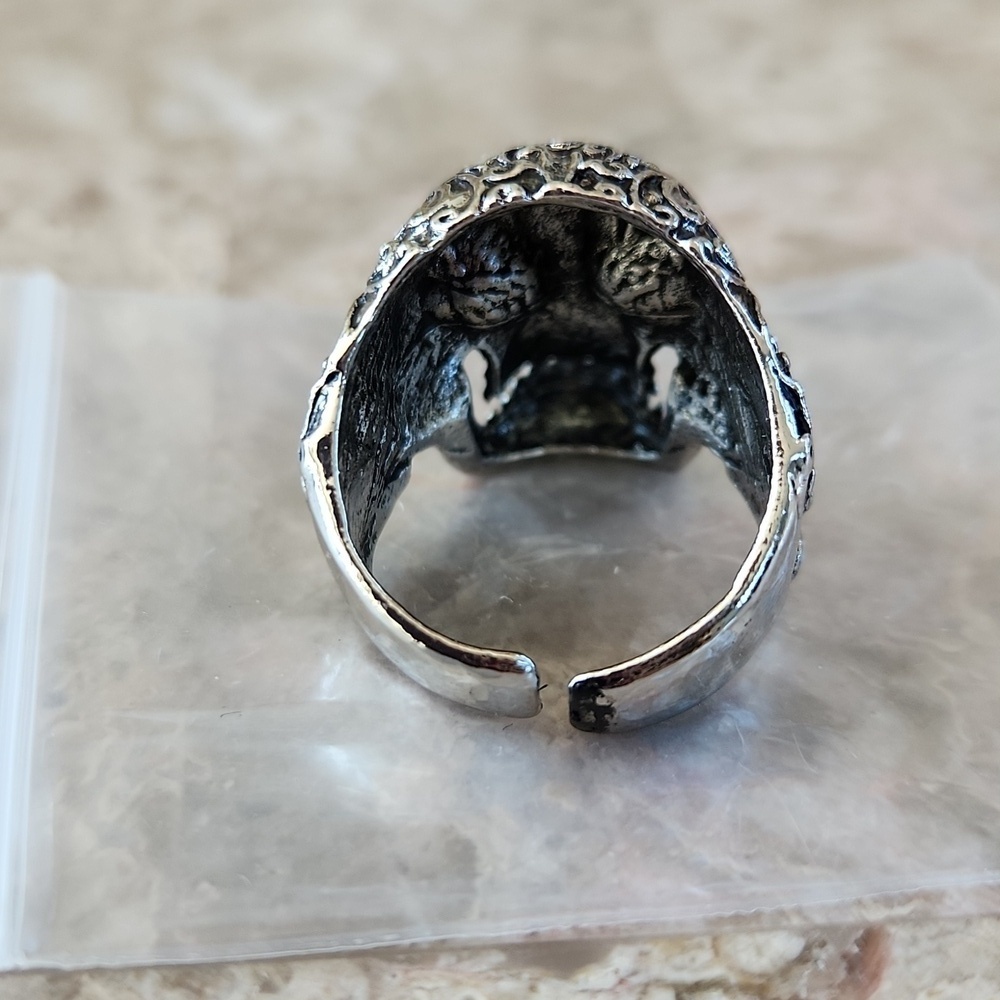 Intricate Silver Skull Ring, Adjustable - Picture 2 of 3
